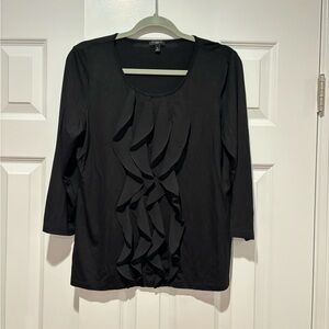 Talbots Black Scooped Neck Ruffle Front Blouse